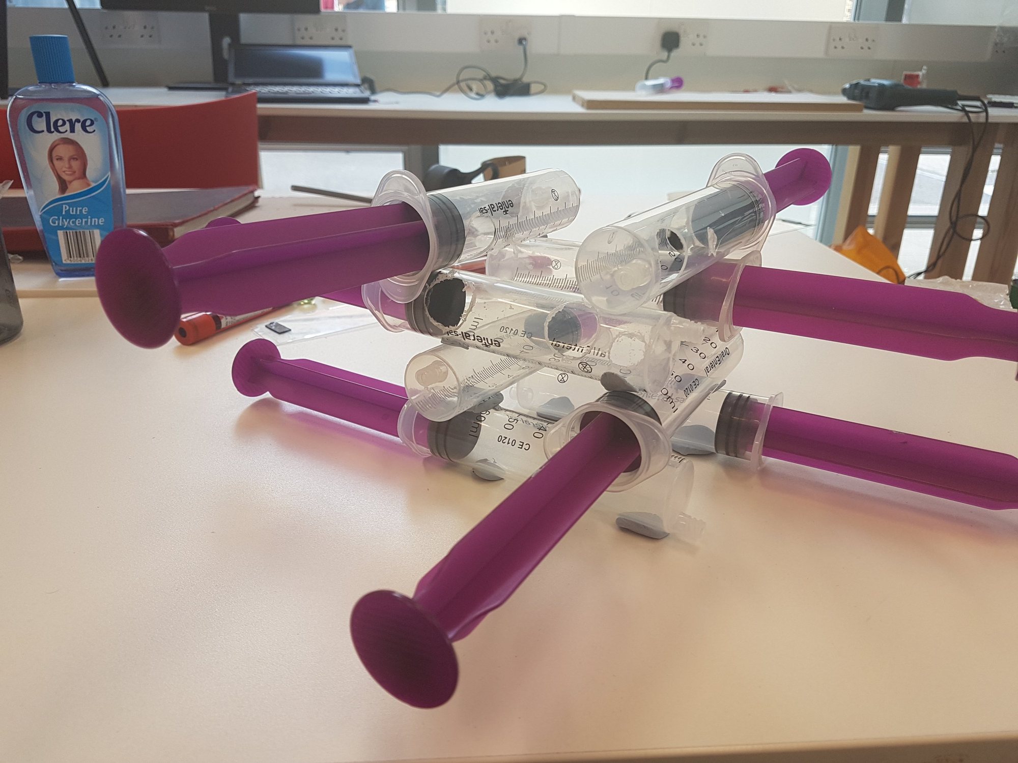 Syringes assembled into a marble-run part, The Long Run