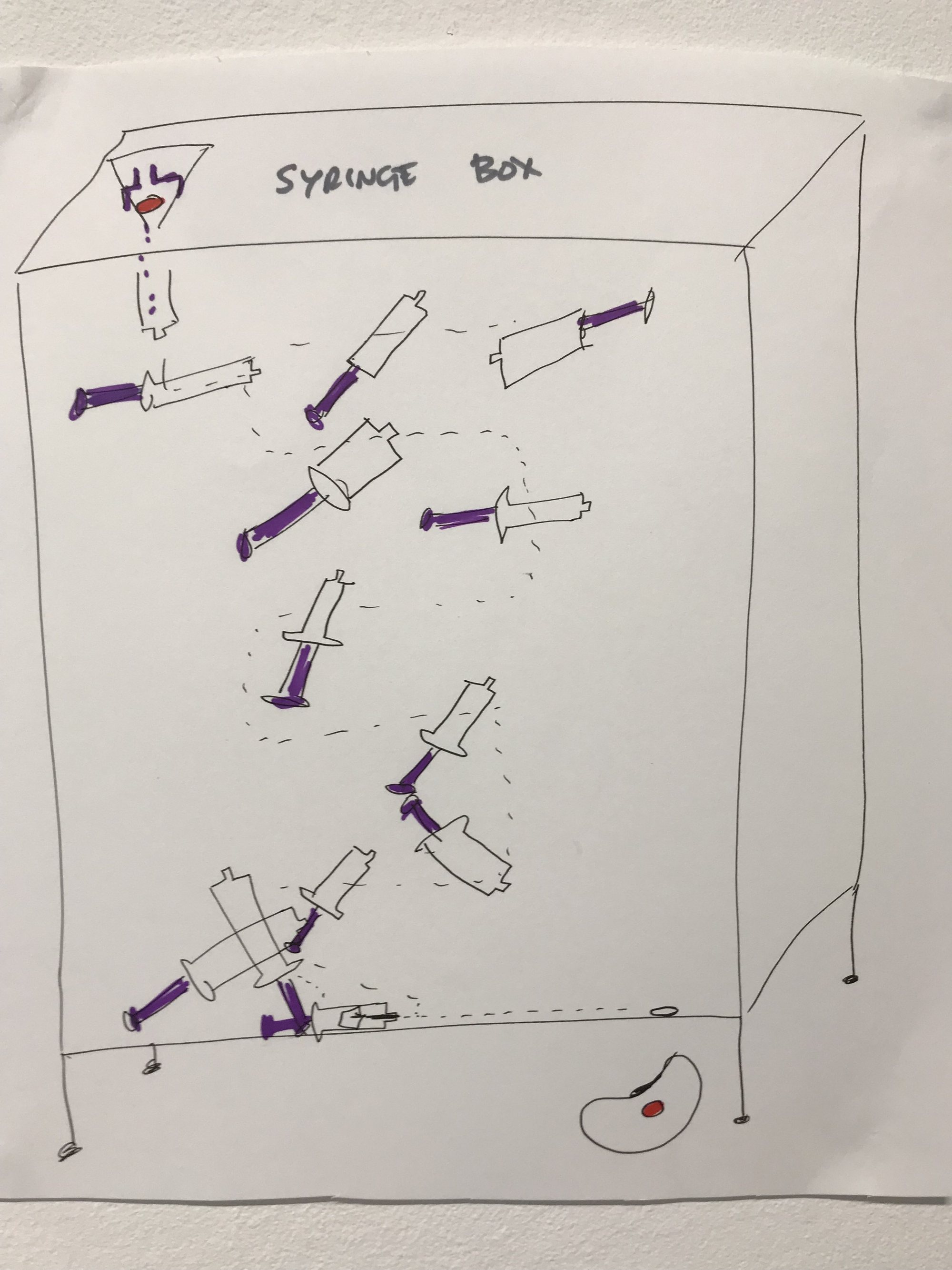 Sketch of the syringe box marble run