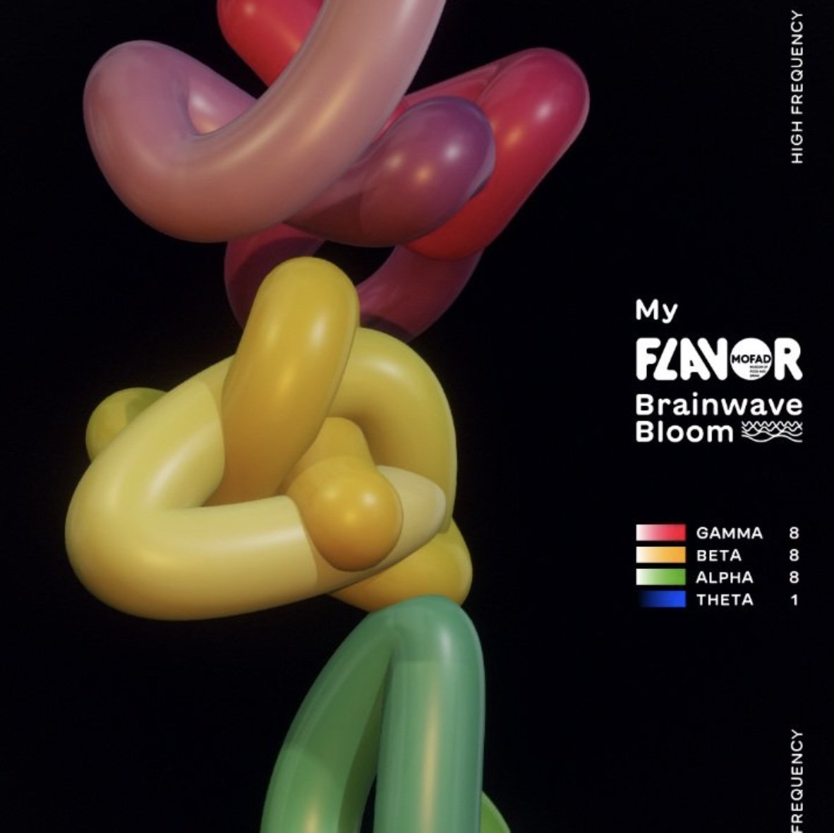 Brainwave Bloom: 3D tubes visualising a visitor's flavour and brainwaves